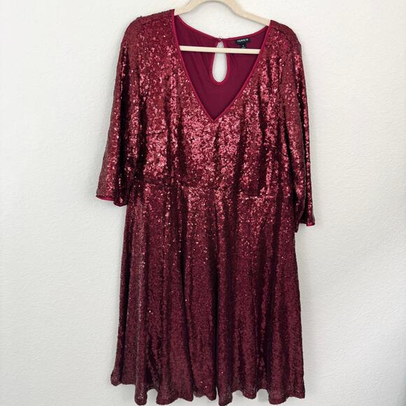Torrid Womens Sequin Skater Dress Size 1X Party Holiday Evening V Neck Red - Picture 1 of 8